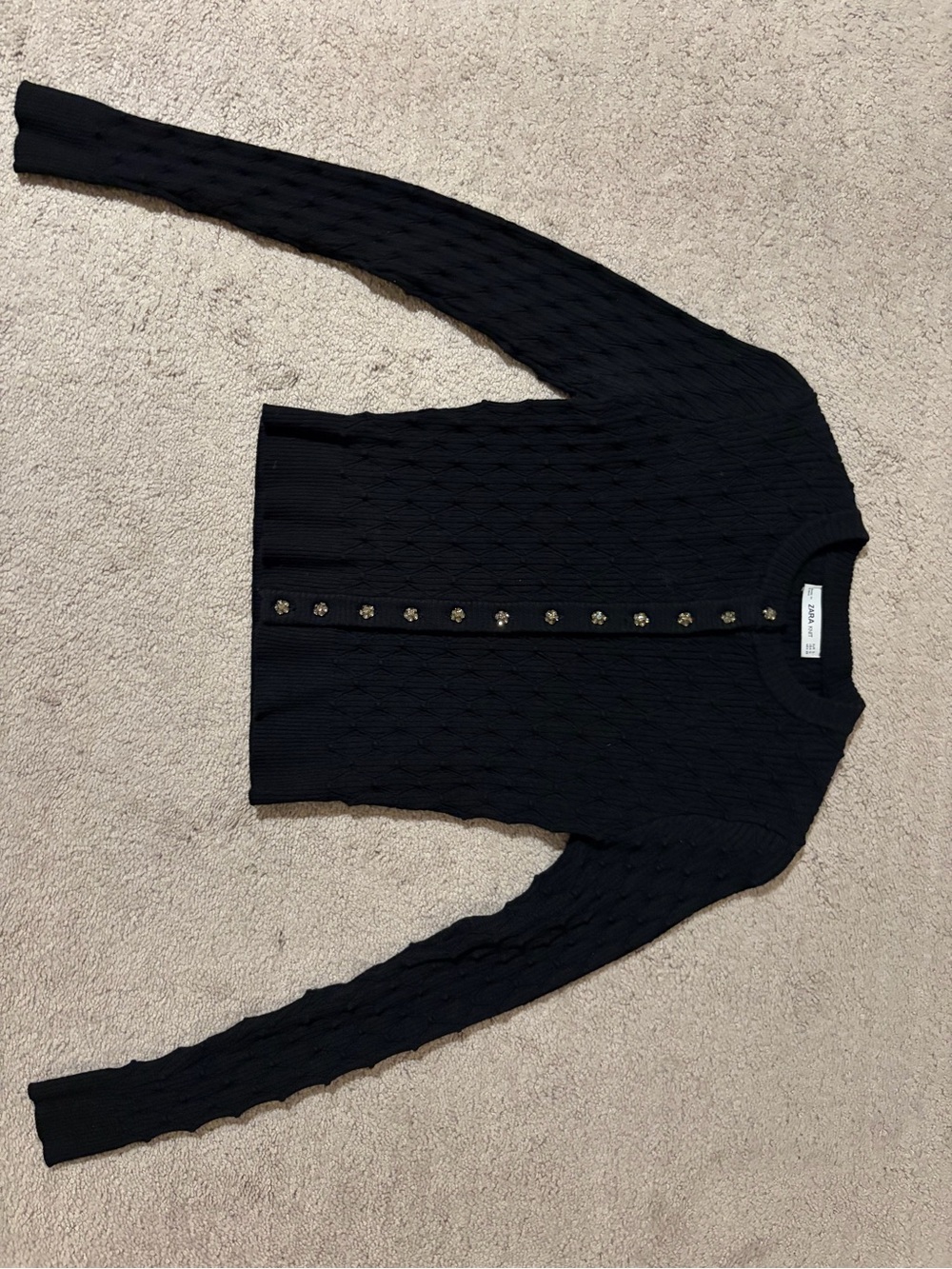 Zara Black Cable-Knit Button-Up Cardigan